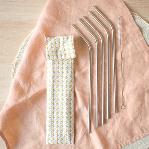 5 Pailles Inox & Goupillon dans une pochette Zéro Déchet