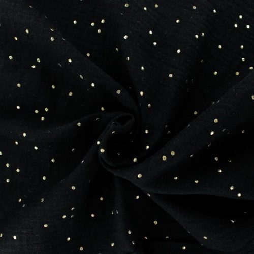 Double gaze noir et pois or – Coupon 3 metres