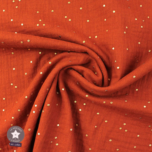 Double gaze rouille et pois or – Coupon 3 metres
